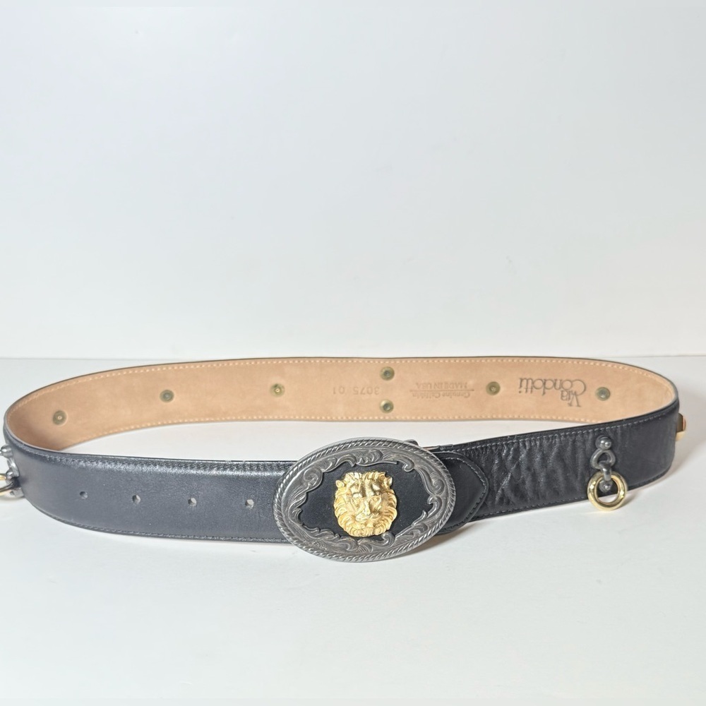 Via Condotti Black Belt with Gold and Silver Lion Buckle